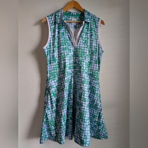 Chic Green and Blue Patterned Midi Dress
